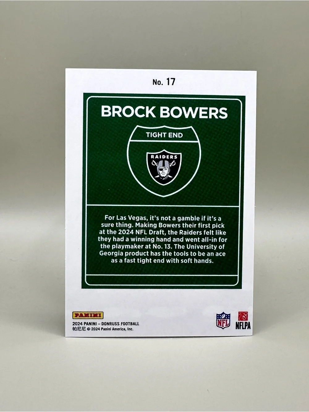 Brock Bowers 2025 Panini Downtown #17 Novelty Football Card. Vegas Raiders.